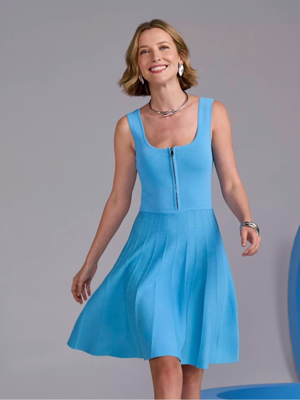 BOSTON PROPER  Zip front fit, and flare sweater dress